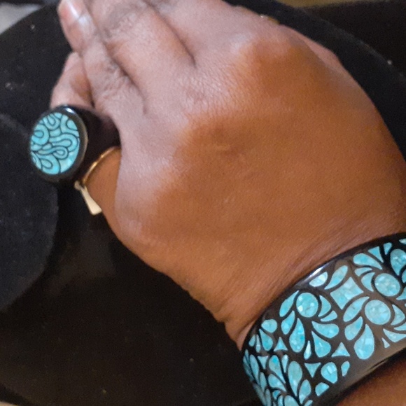 NWT TURQUOISE ONYZ BANGLE RING SET - Picture 1 of 11